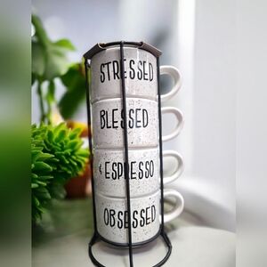 Espresso Stackable Mug Set with Stand - White